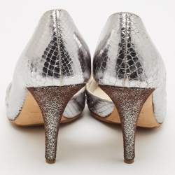Dior Silver/Brown Python Embossed Leather and Texture Suede Pumps Size 36.5
