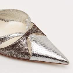 Dior Silver/Brown Python Embossed Leather and Texture Suede Pumps Size 36.5