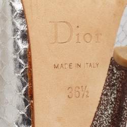 Dior Silver/Brown Python Embossed Leather and Texture Suede Pumps Size 36.5