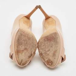 Dior Beige Leather Logo Plaque Peep Toe Pumps Size 38.5