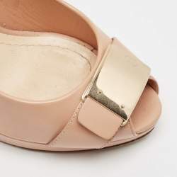 Dior Beige Leather Logo Plaque Peep Toe Pumps Size 38.5
