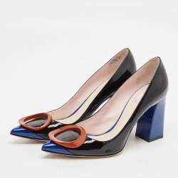 Pre Owned Dior Black/Blue Patent Leather Pointed Toe Pumps Size 38.5
