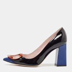 Pre Owned Dior Black/Blue Patent Leather Pointed Toe Pumps Size 38.5