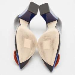Pre Owned Dior Black/Blue Patent Leather Pointed Toe Pumps Size 38.5