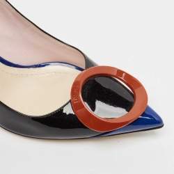 Pre Owned Dior Black/Blue Patent Leather Pointed Toe Pumps Size 38.5
