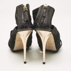 Dior Black Python and Nubuck Leather Caged Platform Sandals Size 38.5