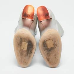 Pre Owned Dior Grey Patent Leather Clear Block Heel Mid Calf Boots Size 39