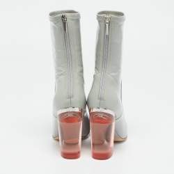 Pre Owned Dior Grey Patent Leather Clear Block Heel Mid Calf Boots Size 39