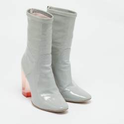 Pre Owned Dior Grey Patent Leather Clear Block Heel Mid Calf Boots Size 39