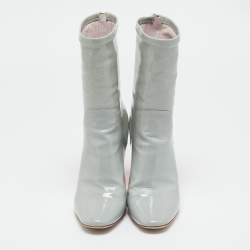 Pre Owned Dior Grey Patent Leather Clear Block Heel Mid Calf Boots Size 39