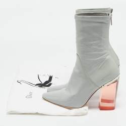 Pre Owned Dior Grey Patent Leather Clear Block Heel Mid Calf Boots Size 39
