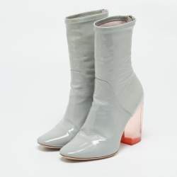 Pre Owned Dior Grey Patent Leather Clear Block Heel Mid Calf Boots Size 39
