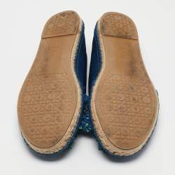 Dior Blue Canvas Flower Embellished Espadrille Flats Size 38