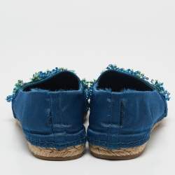 Dior Blue Canvas Flower Embellished Espadrille Flats Size 38