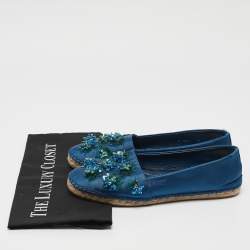 Dior Blue Canvas Flower Embellished Espadrille Flats Size 38