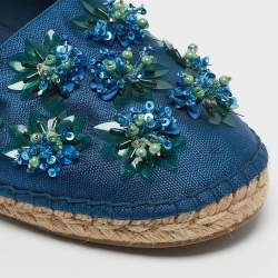 Dior Blue Canvas Flower Embellished Espadrille Flats Size 38