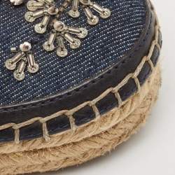 Dior Black/Blue  Denim and Leather Embellished Espadrille Flats Size 36.5