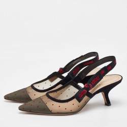Dior Black Polka Dots Mesh and Suede J'adior Pointed Toe Slingback Sandals Size 39