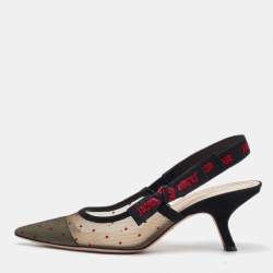 Dior Black Polka Dots Mesh and Suede J'adior Pointed Toe Slingback Sandals Size 39