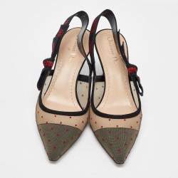 Dior Black Polka Dots Mesh and Suede J'adior Pointed Toe Slingback Sandals Size 39