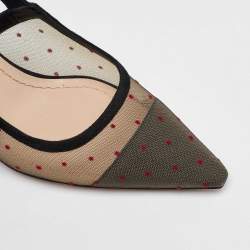 Dior Black Polka Dots Mesh and Suede J'adior Pointed Toe Slingback Sandals Size 39