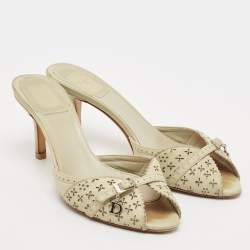 Dior Green Cut Out Leather Gipsy Slide Sandals Size 36.5