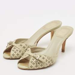 Dior Green Cut Out Leather Gipsy Slide Sandals Size 36.5