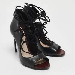 Pre Owned Dior Black Leather Petale Open Toe Pumps Size 37.5