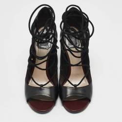 Pre Owned Dior Black Leather Petale Open Toe Pumps Size 37.5