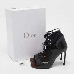 Pre Owned Dior Black Leather Petale Open Toe Pumps Size 37.5