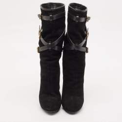 Dior Black Leather and Suede Buckle Mid Calf Boots Size 38.5