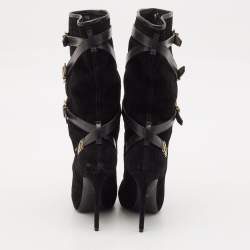 Dior Black Leather and Suede Buckle Mid Calf Boots Size 38.5