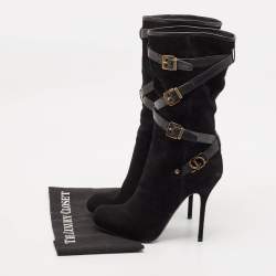 Dior Black Leather and Suede Buckle Mid Calf Boots Size 38.5