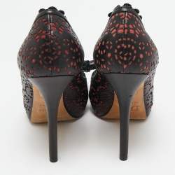 Pre Owned حذاء كعب عالي ديور كابريس جلد أسود / وردي بقطع ليزر مقاس 40