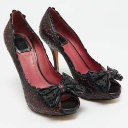 Pre Owned حذاء كعب عالي ديور كابريس جلد أسود / وردي بقطع ليزر مقاس 40