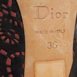 Pre Owned حذاء كعب عالي ديور كابريس جلد أسود / وردي بقطع ليزر مقاس 40