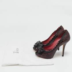 Pre Owned حذاء كعب عالي ديور كابريس جلد أسود / وردي بقطع ليزر مقاس 40