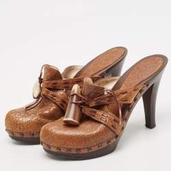 Dior Brown Leather Platform Wooden Clogs Size 38