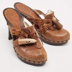 Dior Brown Leather Platform Wooden Clogs Size 38