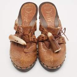 Dior Brown Leather Platform Wooden Clogs Size 38