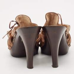 Dior Brown Leather Platform Wooden Clogs Size 38