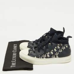 Dior Navy Blue Leather and Knit Fabric Walk n Dior High Top Sneakers Size 39