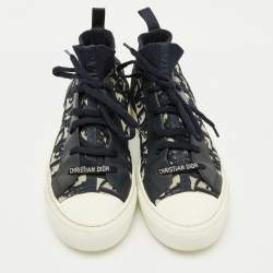 Dior Navy Blue Leather and Knit Fabric Walk n Dior High Top Sneakers Size 39