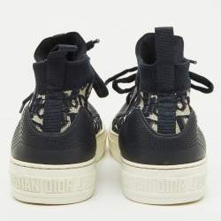 Dior Navy Blue Leather and Knit Fabric Walk n Dior High Top Sneakers Size 39