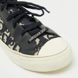 Dior Navy Blue Leather and Knit Fabric Walk n Dior High Top Sneakers Size 39