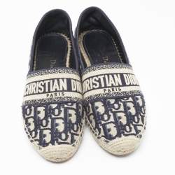 Dior Blue Oblique Canvas Granville Espadrille Flats Size 38.5