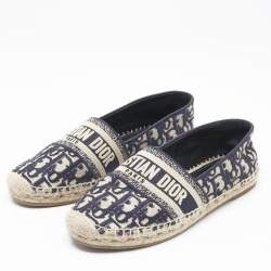Dior Blue Oblique Canvas Granville Espadrille Flats Size 38.5