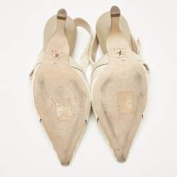 Pre Owned Dior Beige/White Canvas Striped Embroidered J'Adior Slingback Pumps Size 36