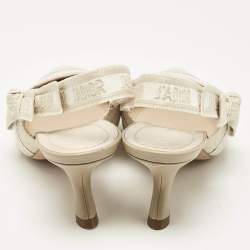 Pre Owned Dior Beige/White Canvas Striped Embroidered J'Adior Slingback Pumps Size 36