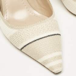 Pre Owned Dior Beige/White Canvas Striped Embroidered J'Adior Slingback Pumps Size 36